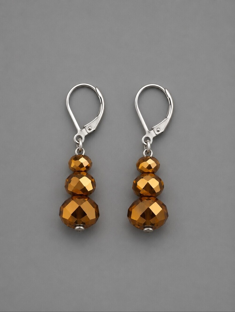 3/$30 HANDMADE Copper Aurum Crystal Beaded Dangle Leverback Earrings